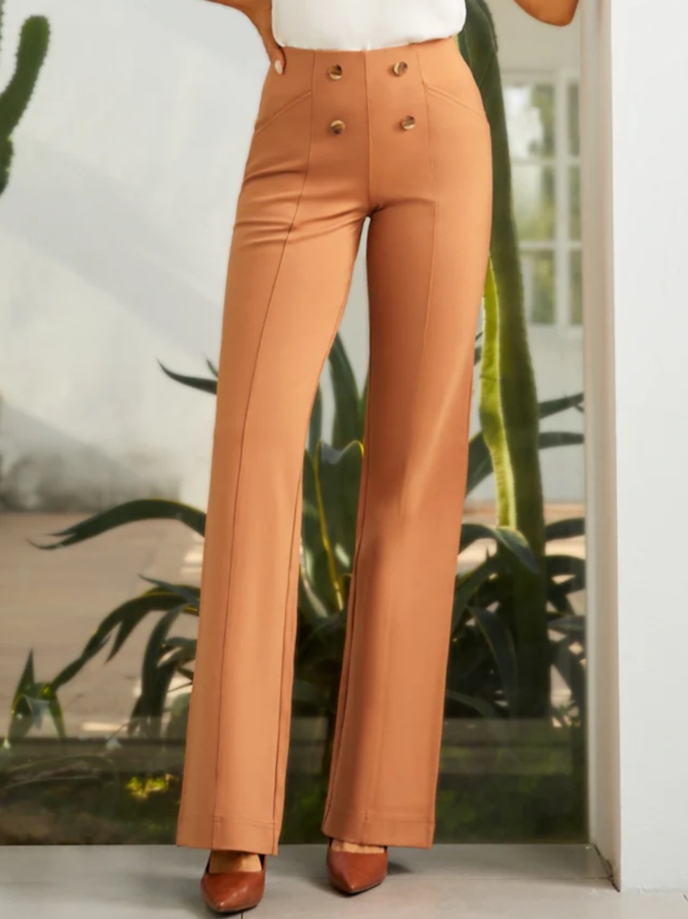 Betabrand Atlantic DPYP™ Dress Pant Yoga Pants | Wide (Sandalwood) - Picture 1 of 7